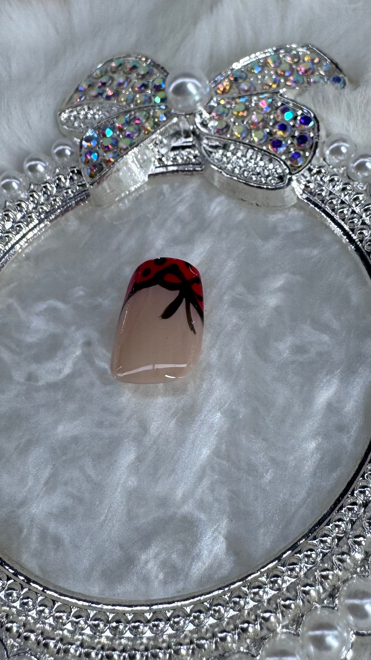 Lady Luxe French Tips – 3D Ladybug Press-On Nails
