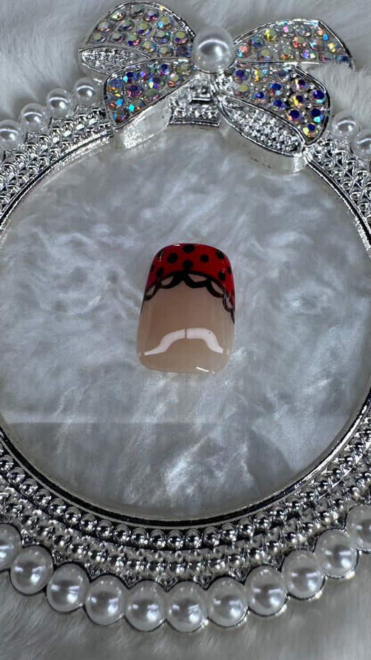 Lady Luxe French Tips – 3D Ladybug Press-On Nails