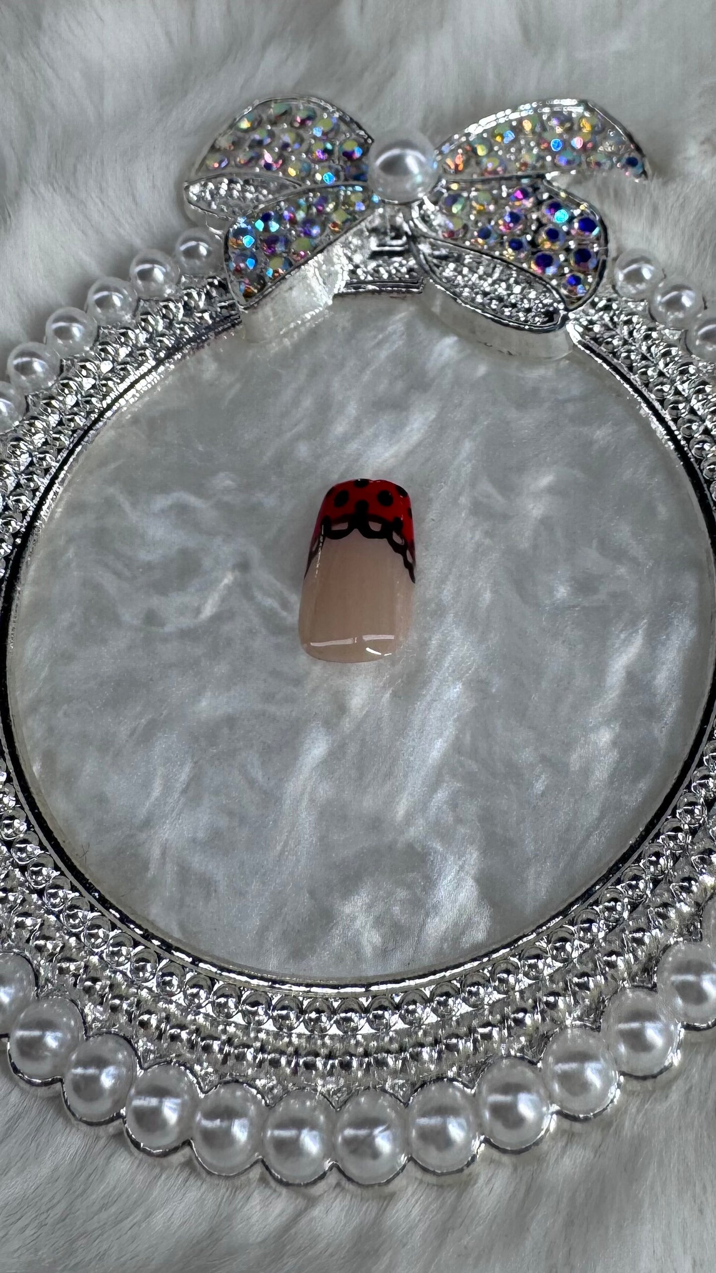 Lady Luxe French Tips – 3D Ladybug Press-On Nails