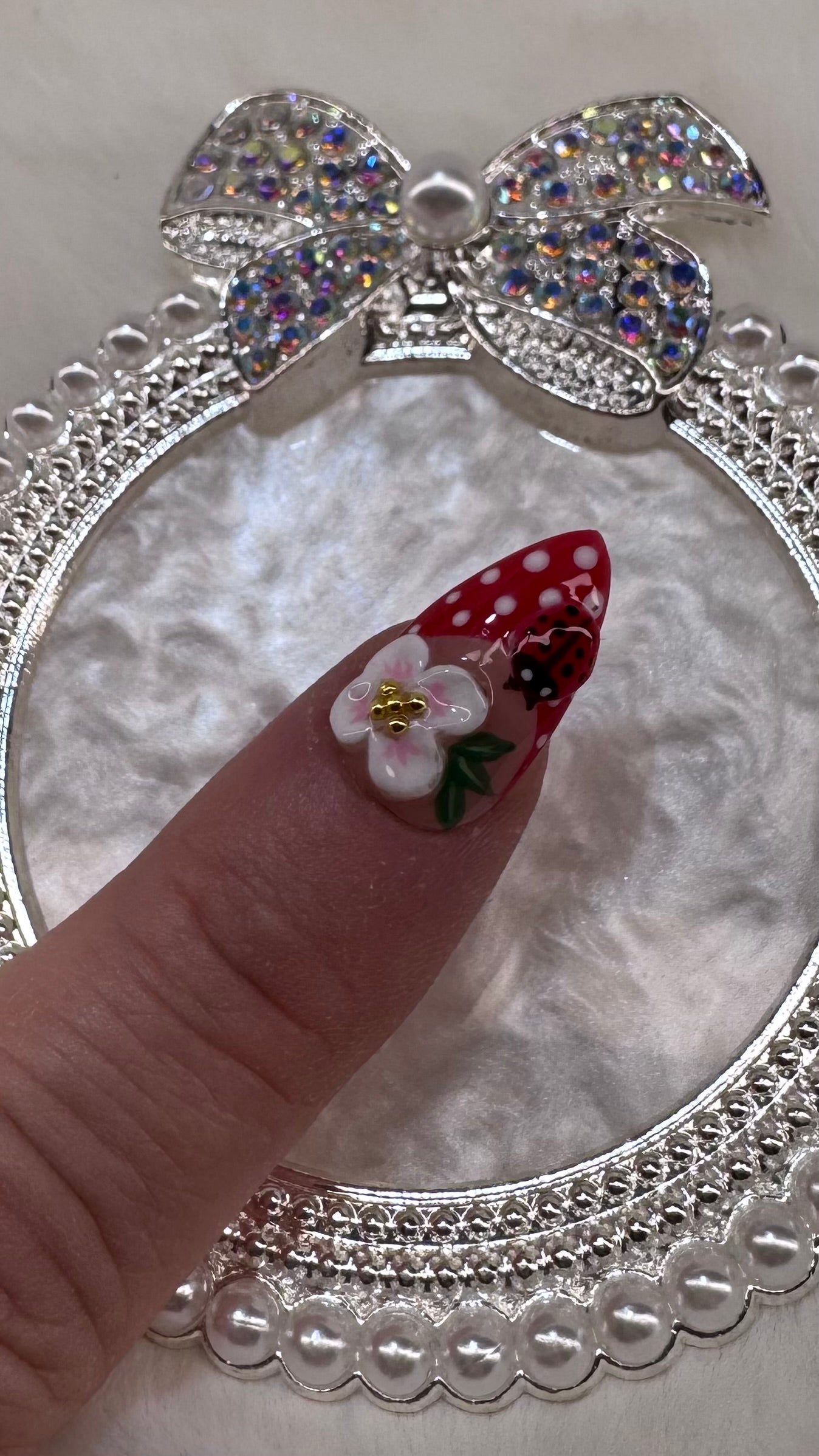 Ladybug Garden French Tip Press-On Nails
