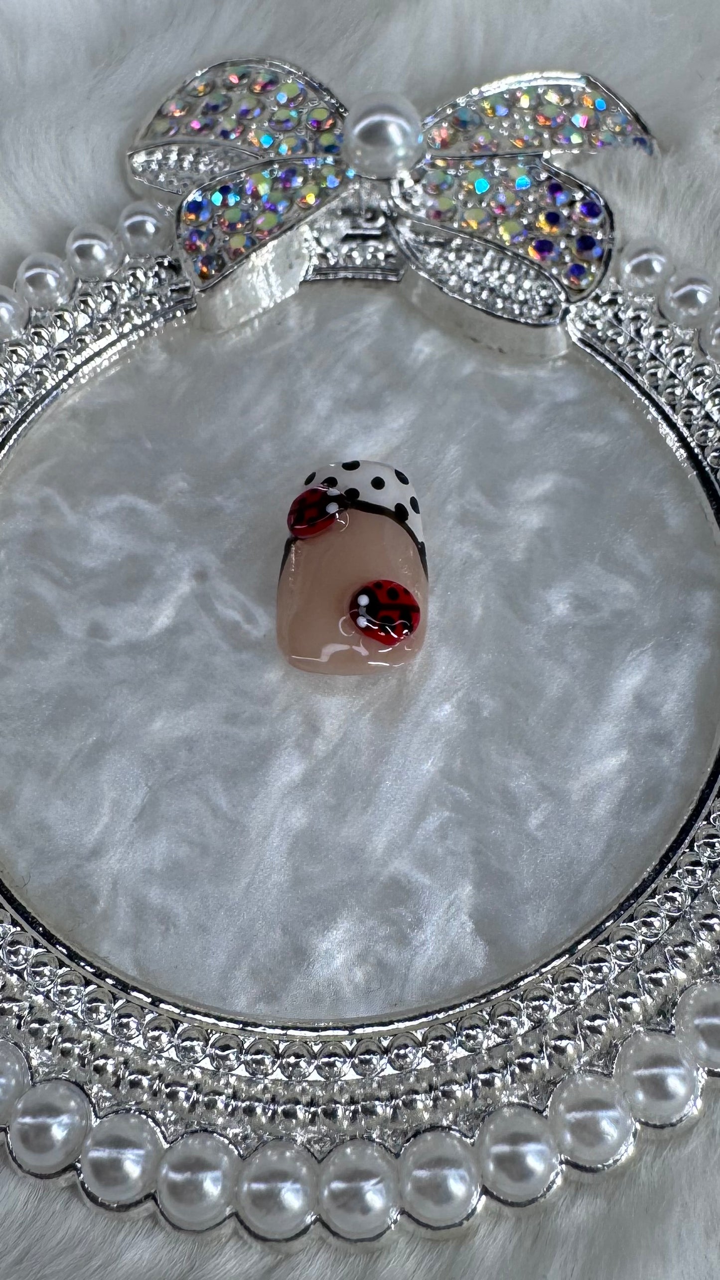 Lady Luxe French Tips – 3D Ladybug Press-On Nails
