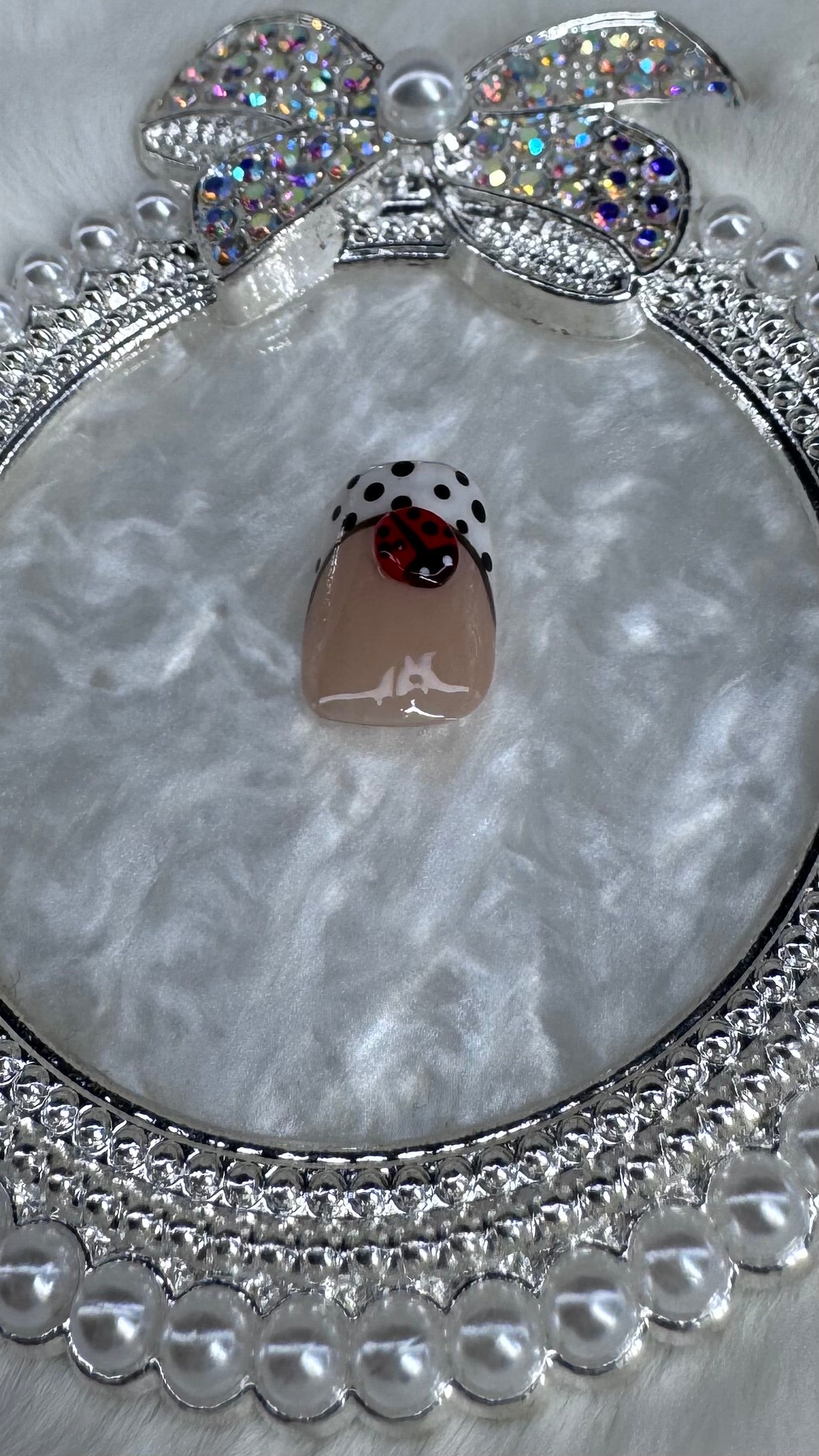 Lady Luxe French Tips – 3D Ladybug Press-On Nails